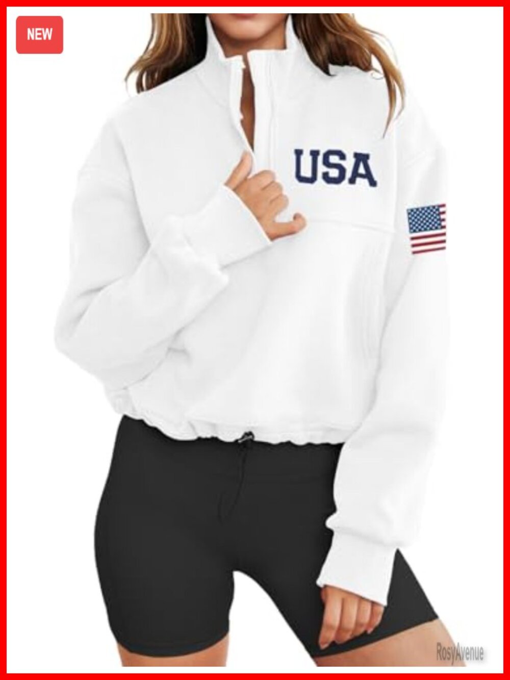 Womens American Flag 1/4 Zip Sweatshirt Long Sleeve Cropped Pullover USA